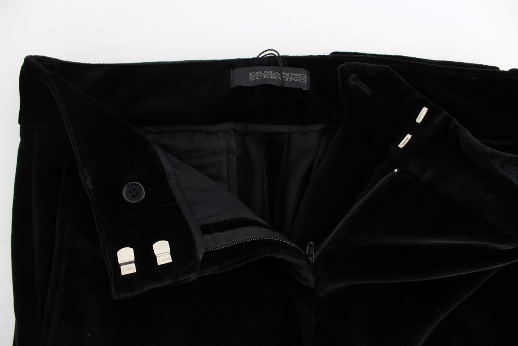 Ermanno Scervino Schwarze Samt-Baumwoll-Hose mit geraden Beinen