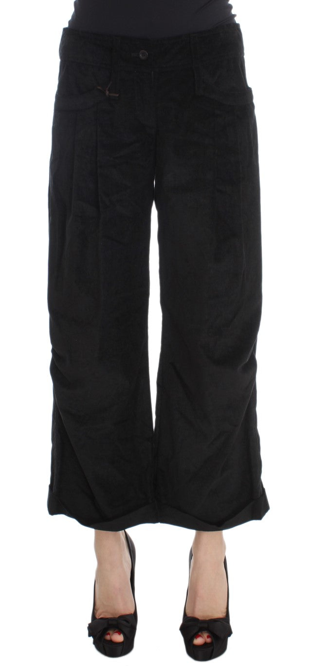 Ermanno Scervino Black Velvet and Cotton Capri Bootcut Trousers