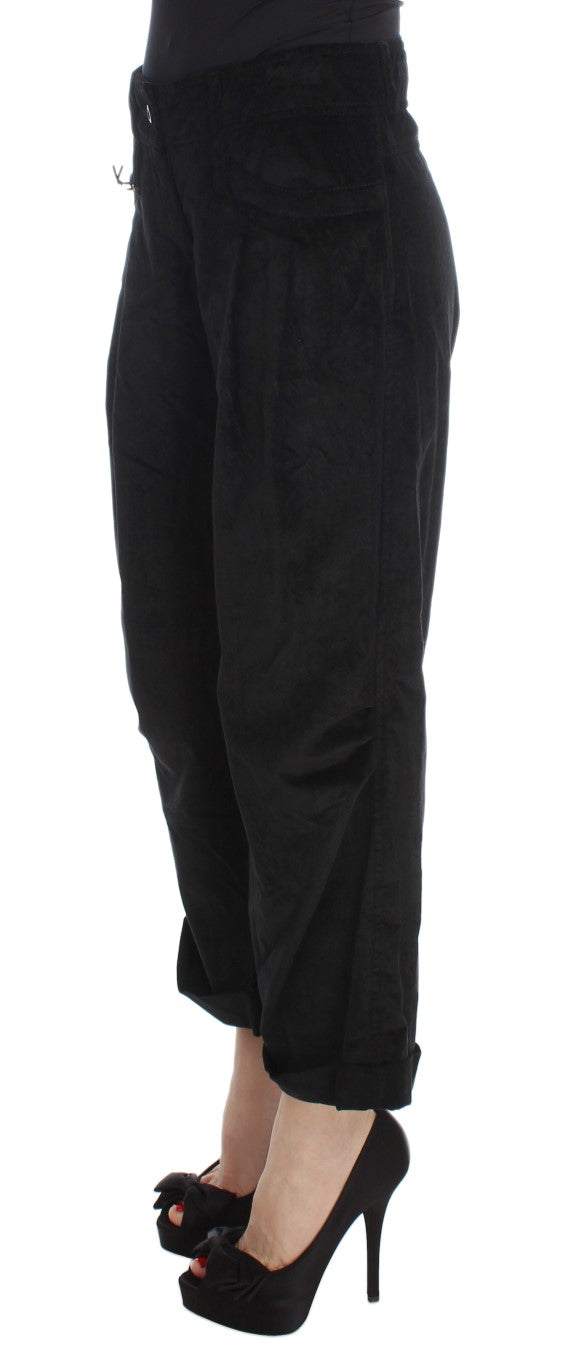 Ermanno Scervino Black Velvet and Cotton Capri Bootcut Trousers