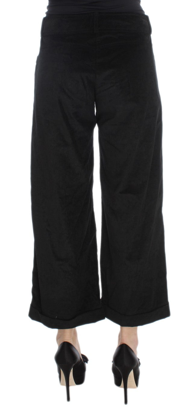 Ermanno Scervino Black Velvet and Cotton Capri Bootcut Trousers
