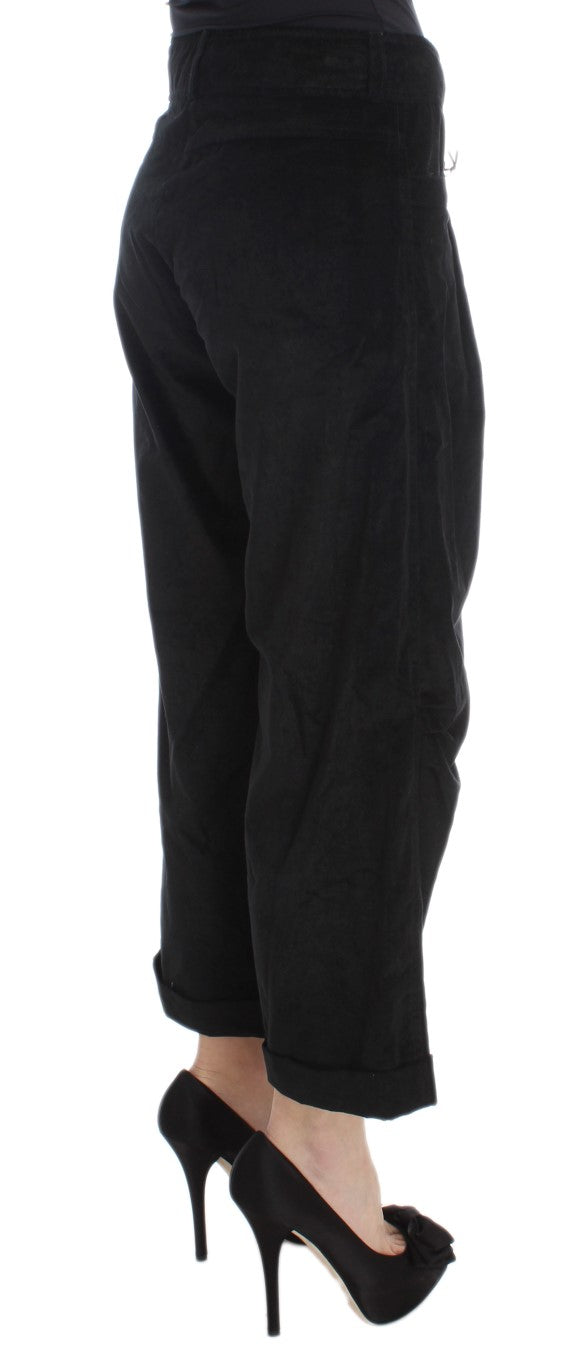 Ermanno Scervino Black Velvet and Cotton Capri Bootcut Trousers