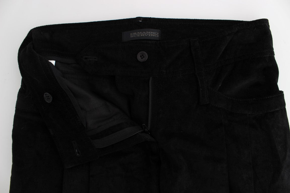 Ermanno Scervino Black Velvet and Cotton Capri Bootcut Trousers