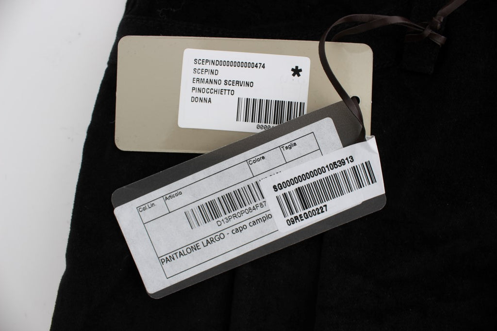 Ermanno Scervino Black Velvet and Cotton Capri Bootcut Trousers