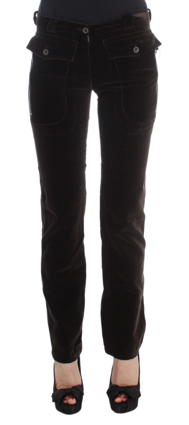 Ermanno Scervino Brown Cotton Velvet Zip Slim Fit Trousers
