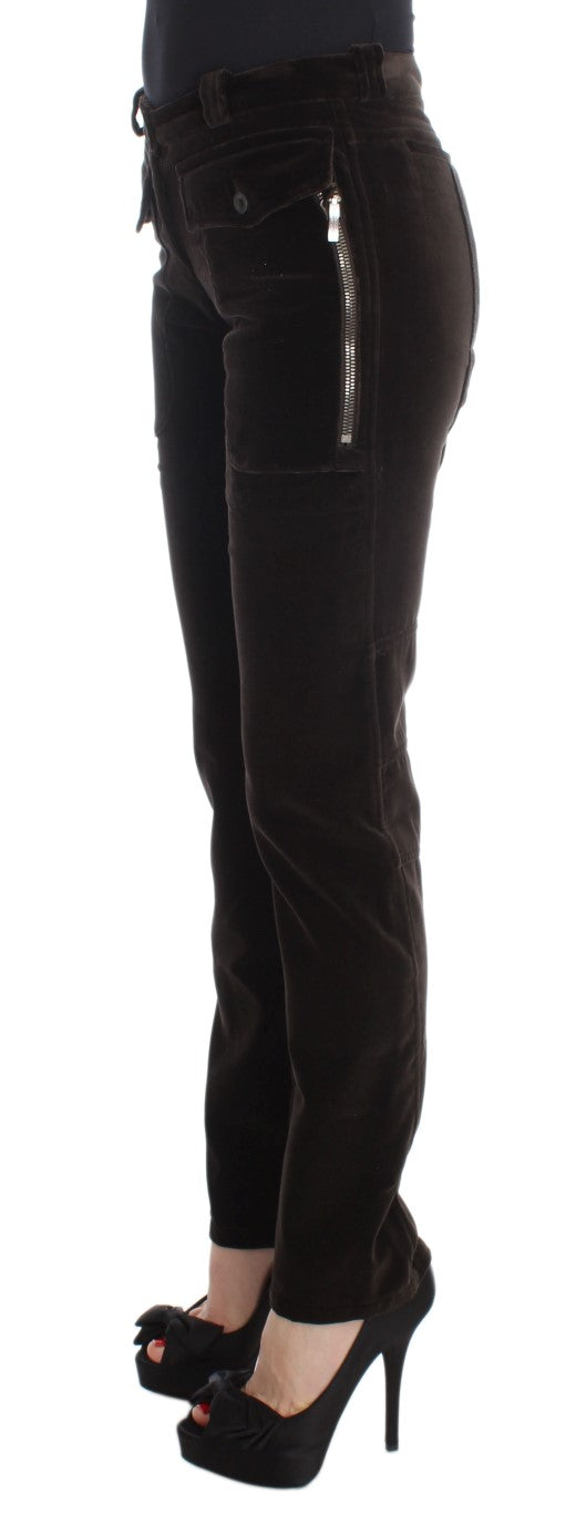 Ermanno Scervino Brown Cotton Velvet Zip Slim Fit Trousers