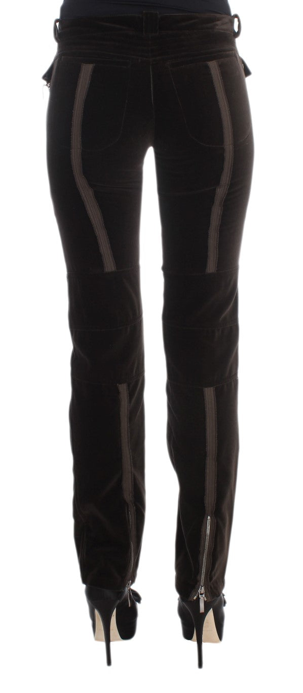 Ermanno Scervino Brown Cotton Velvet Zip Slim Fit Trousers