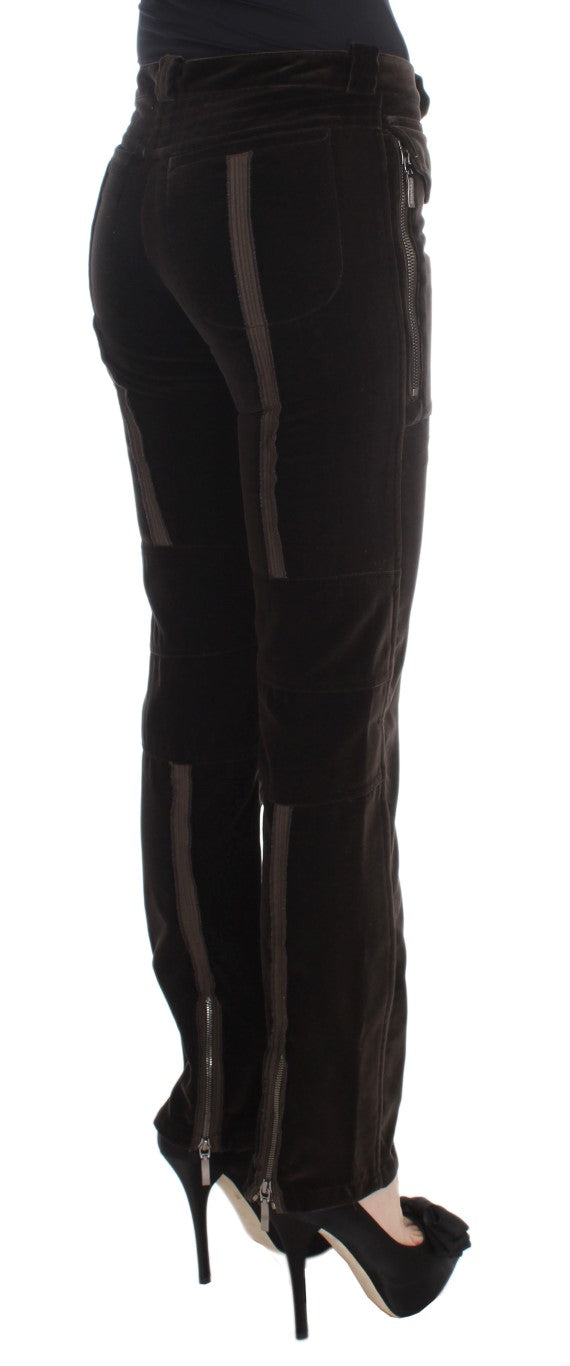 Ermanno Scervino Brown Cotton Velvet Zip Slim Fit Trousers