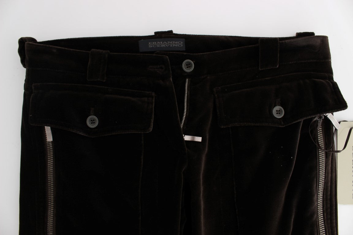 Ermanno Scervino Brown Cotton Velvet Zip Slim Fit Trousers