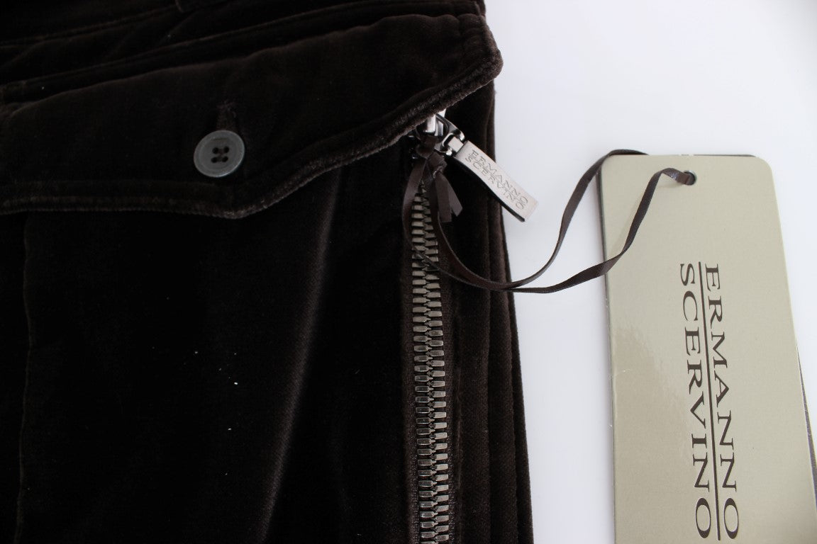 Ermanno Scervino Brown Cotton Velvet Zip Slim Fit Trousers