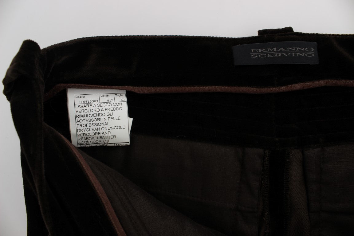 Ermanno Scervino Brown Cotton Velvet Zip Slim Fit Trousers
