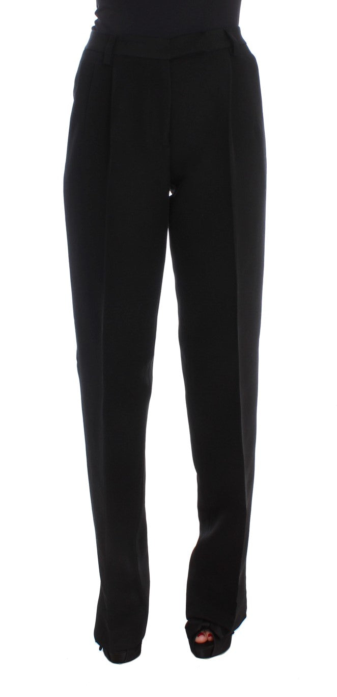 Ermanno Scervino Black striped wide-leg cotton blend trousers