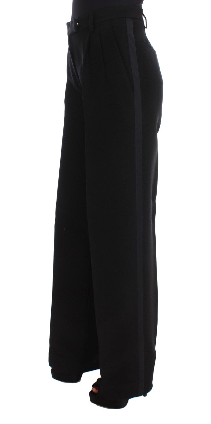 Ermanno Scervino Black striped wide-leg cotton blend trousers