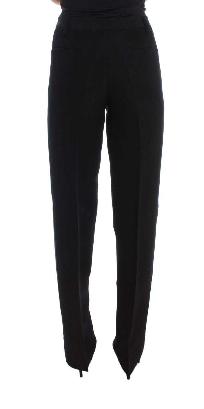 Ermanno Scervino Black striped wide-leg cotton blend trousers