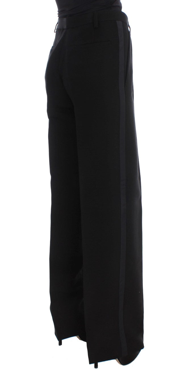 Ermanno Scervino Black striped wide-leg cotton blend trousers