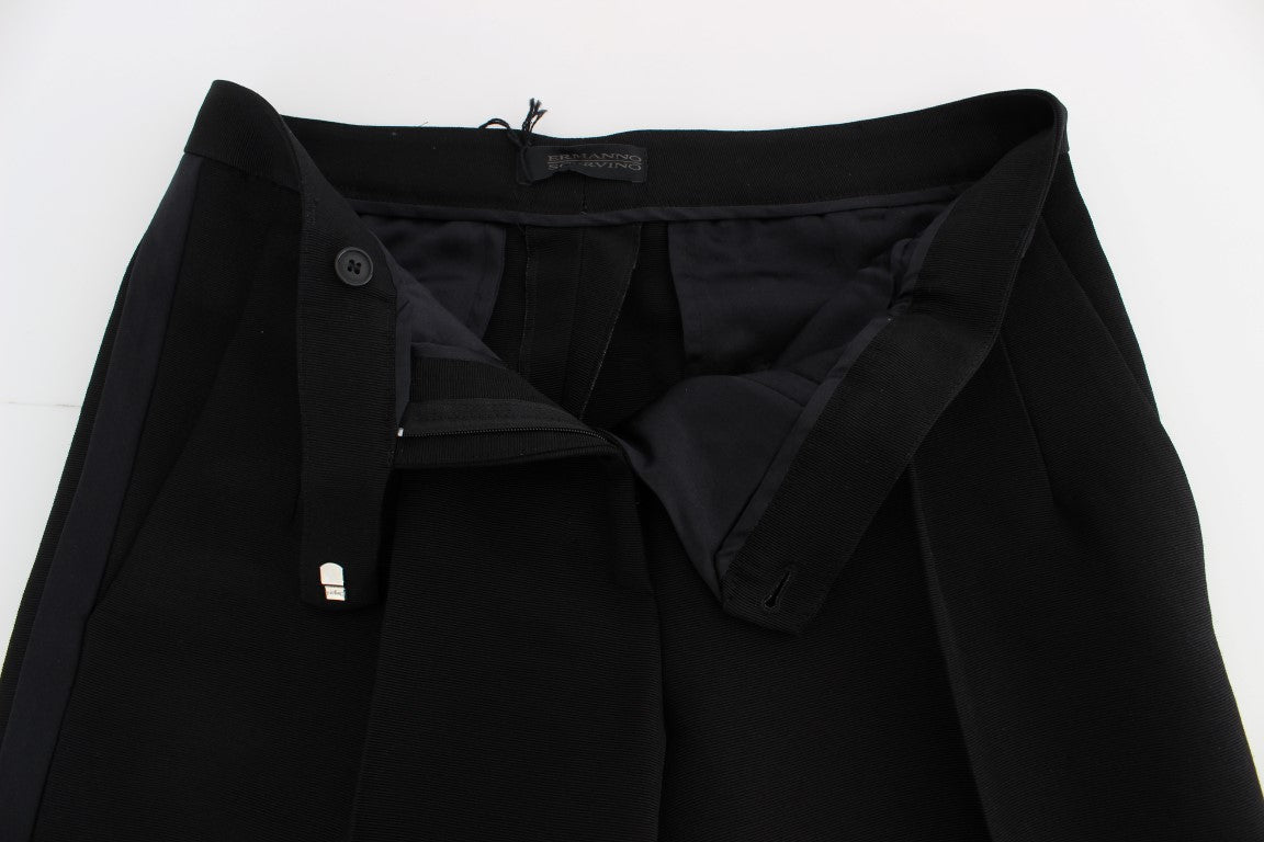 Ermanno Scervino Black striped wide-leg cotton blend trousers