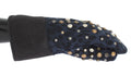 Dolce & Gabbana Grey Studded Wool Shearling Gloves with Blue Leopard Print