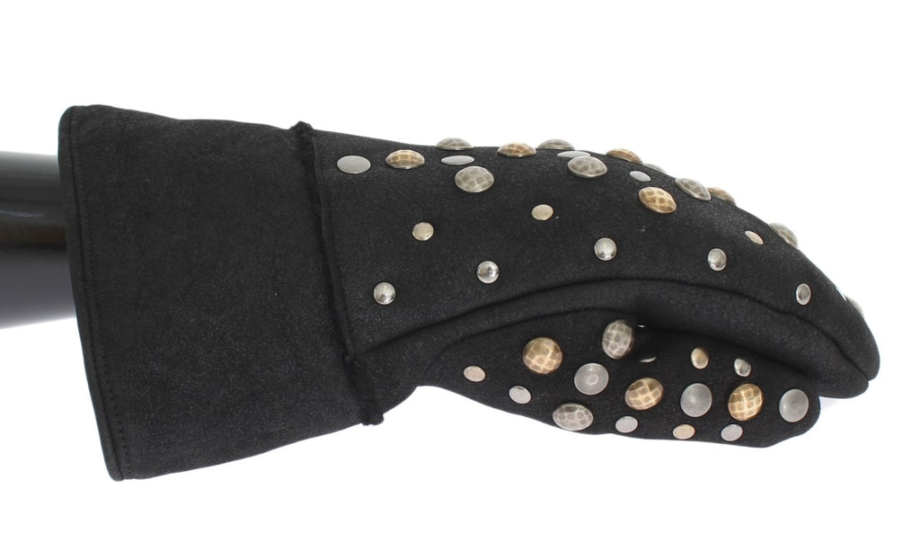 Dolce & Gabbana Graue Woll-Shearling-Handschuhe mit Nieten