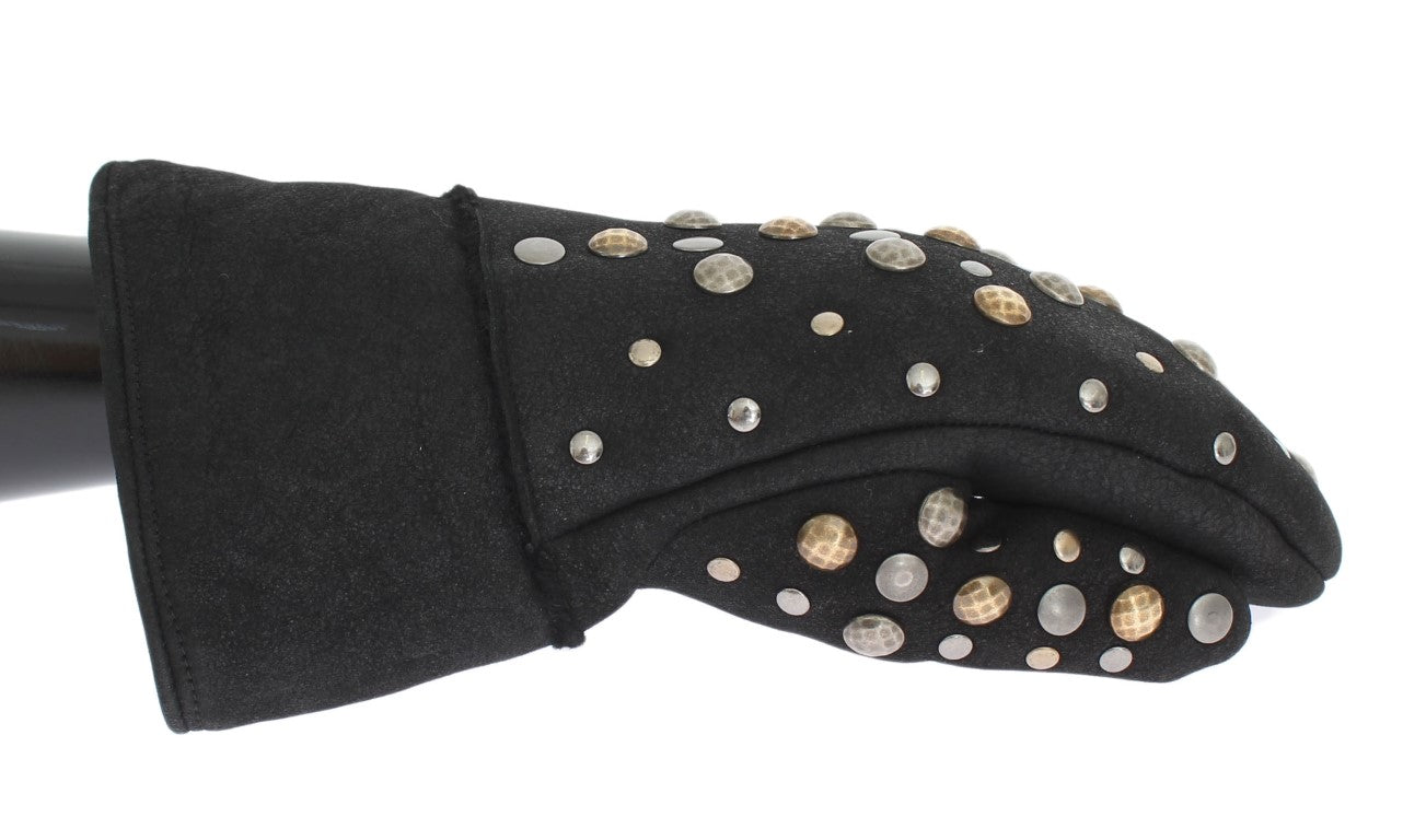 Dolce & Gabbana Graue Woll-Shearling-Handschuhe mit Nieten