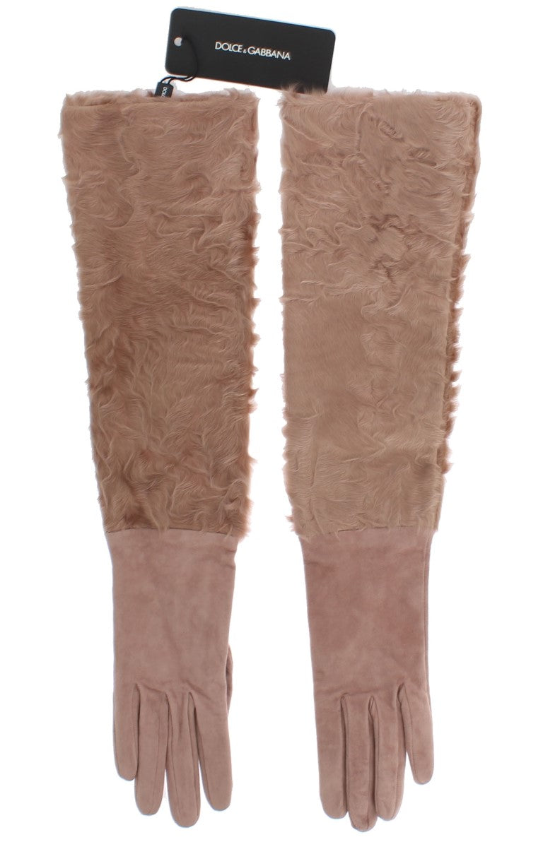 Dolce & Gabbana Beige Wildleder Xiangao Pelz Ellenbogenhandschuhe