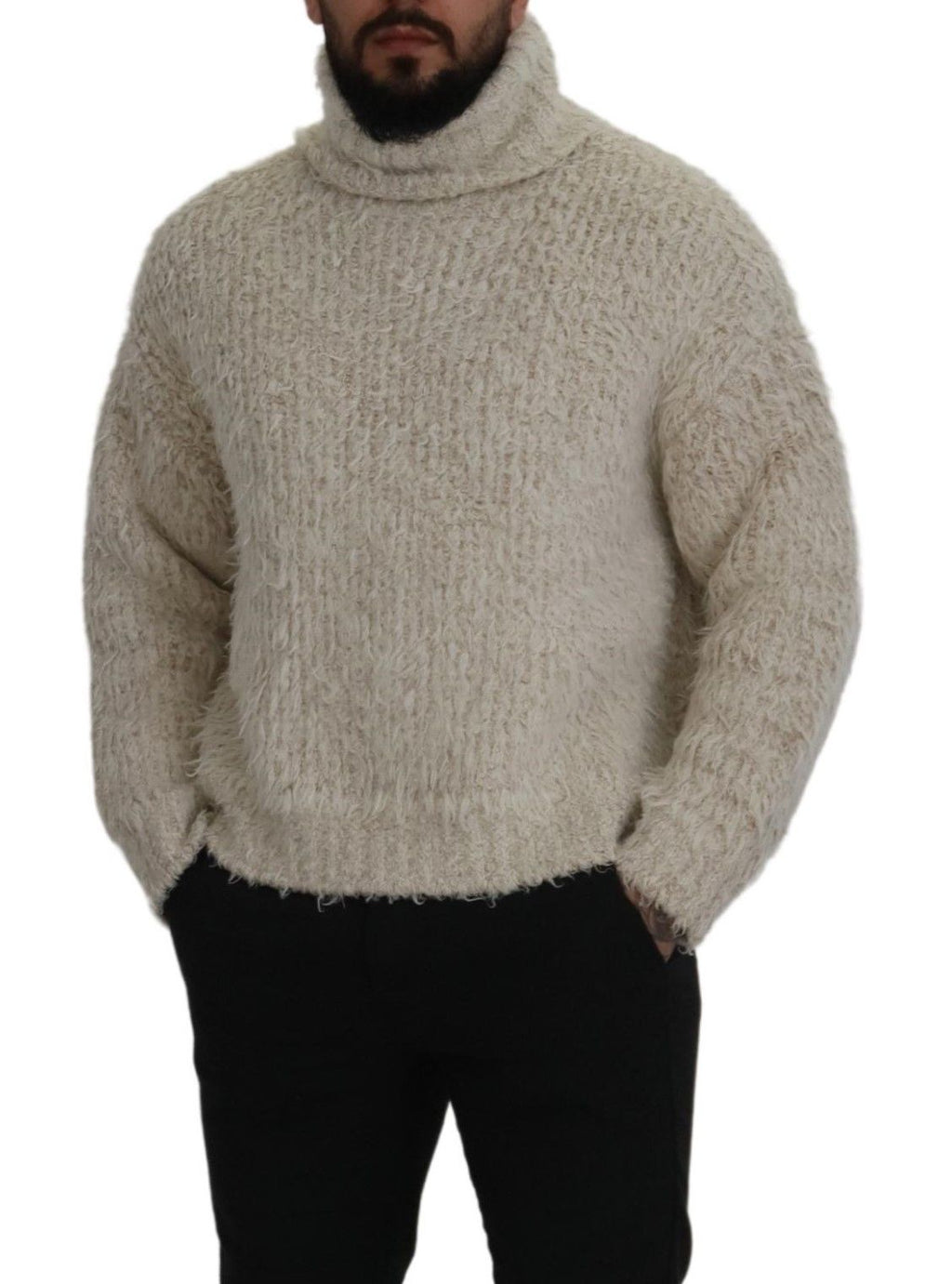 Dolce & Gabbana cream wool knit turtleneck sweater