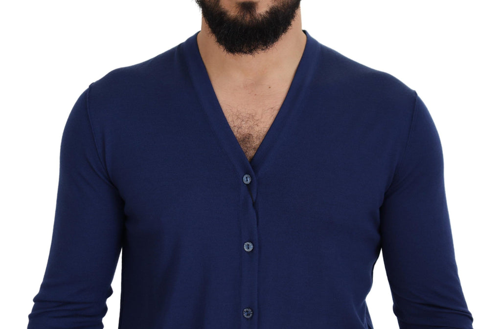 Dolce & Gabbana Blue V-Neck Wool Cardigan with Button Placket