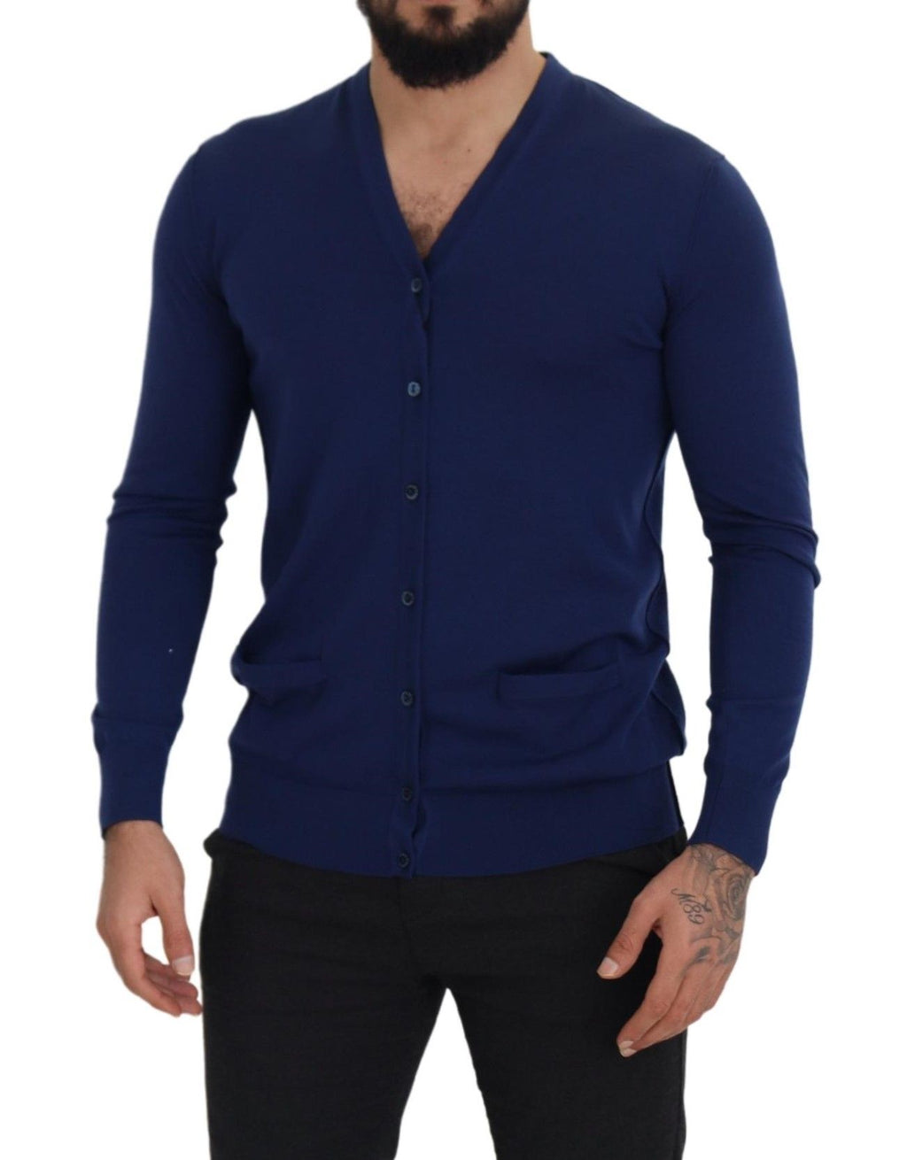 Dolce & Gabbana Blue V-Neck Wool Cardigan with Button Placket