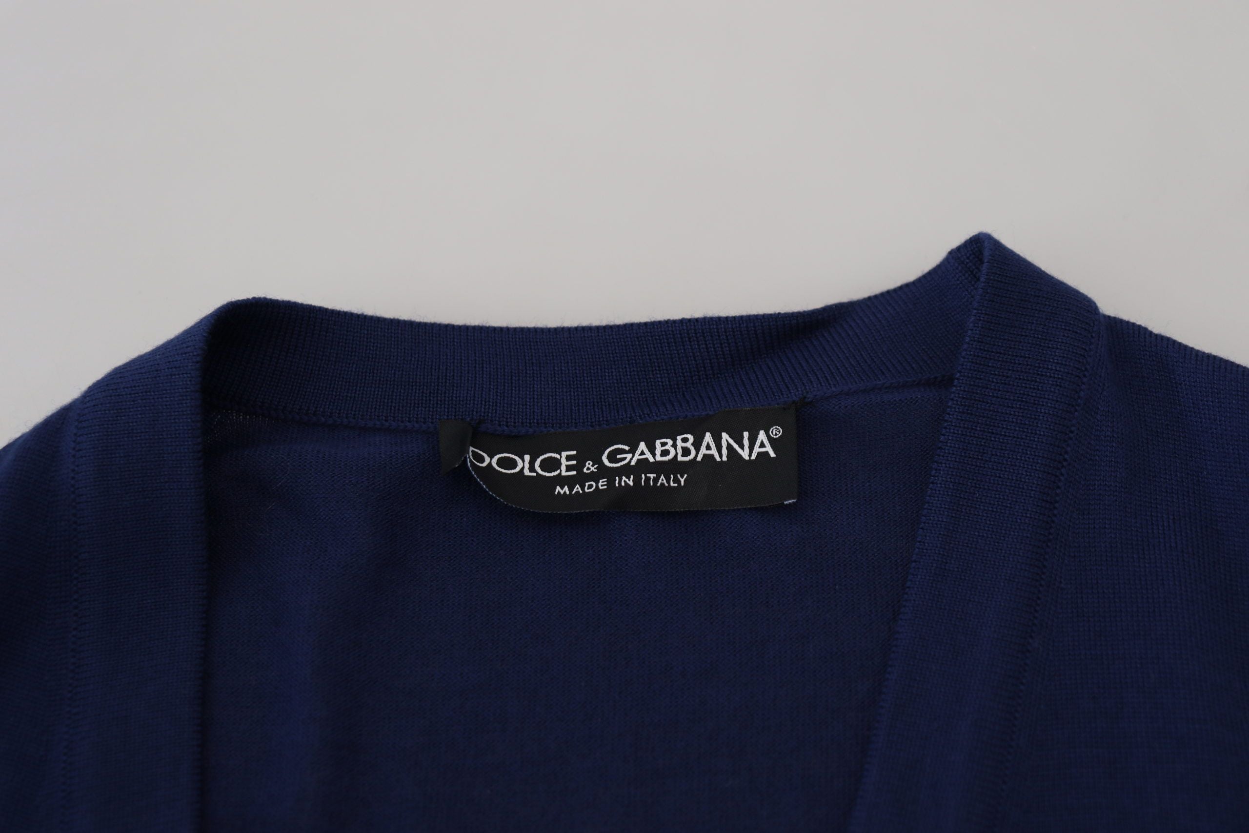 Dolce & Gabbana Blue V-Neck Wool Cardigan with Button Placket