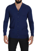 Dolce & Gabbana Blue V-Neck Wool Cardigan with Button Placket