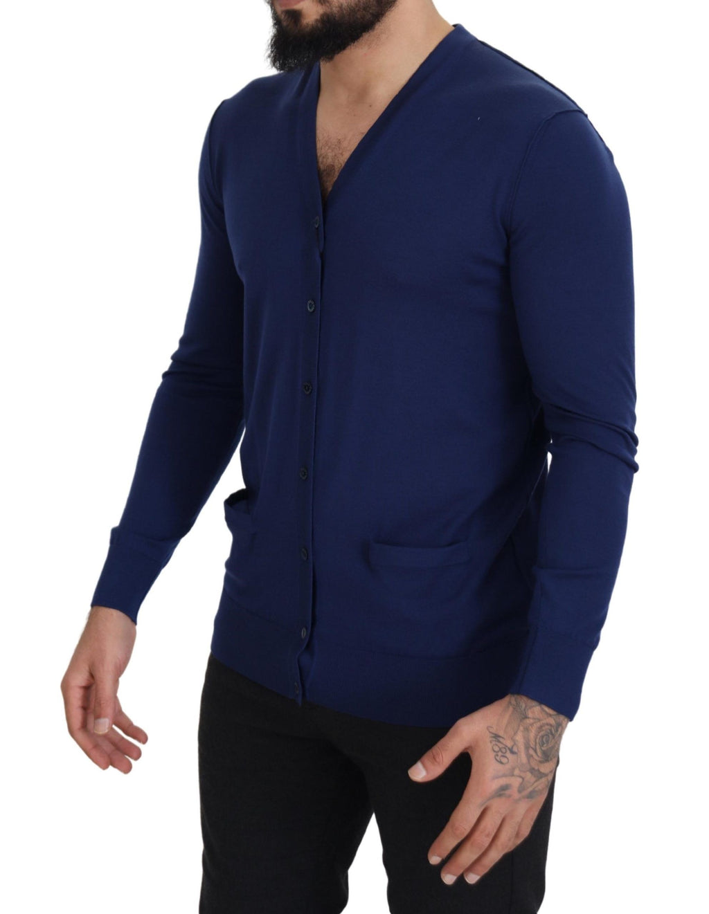 Dolce & Gabbana Blue V-Neck Wool Cardigan with Button Placket