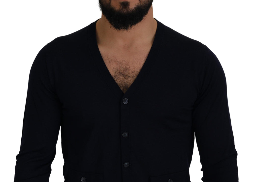 Dolce & Gabbana Blaue STAFF Daunen-Strickjacke aus Wolle