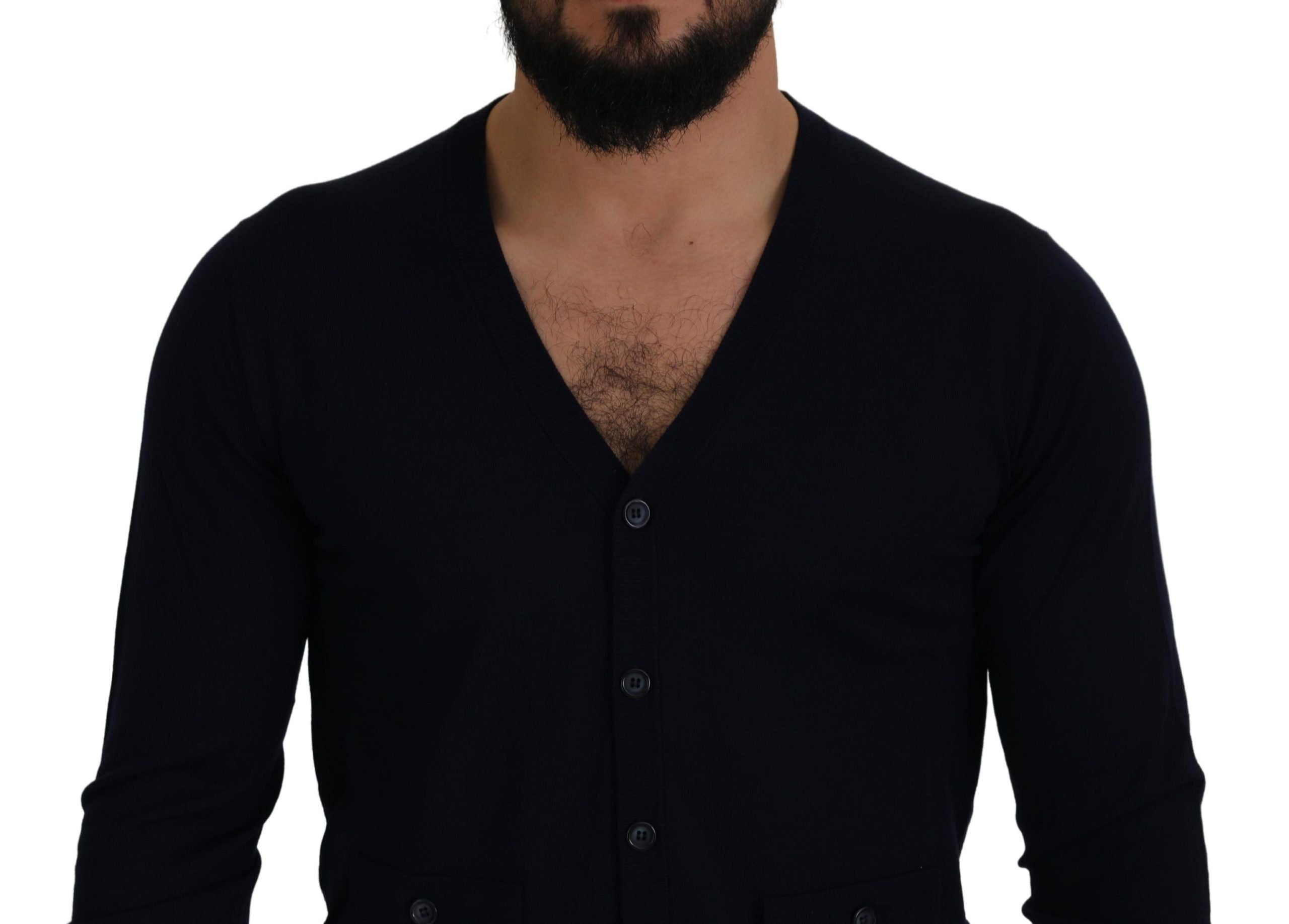 Dolce & Gabbana Blaue STAFF Daunen-Strickjacke aus Wolle