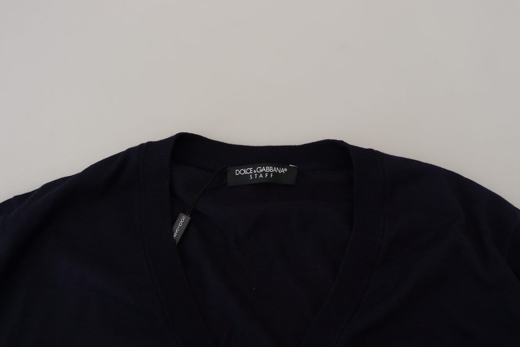 Dolce & Gabbana Blaue STAFF Daunen-Strickjacke aus Wolle