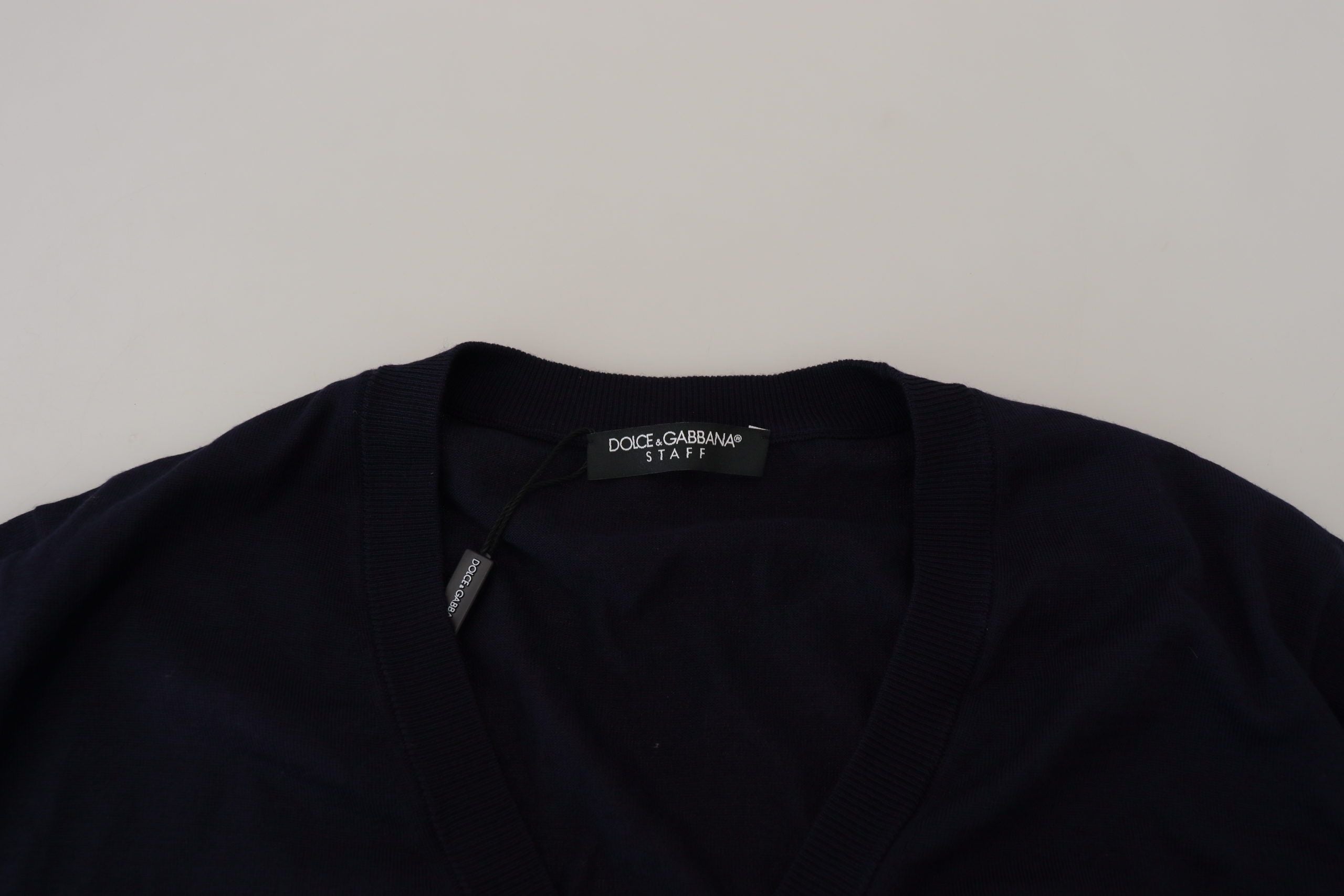 Dolce & Gabbana Blaue STAFF Daunen-Strickjacke aus Wolle