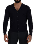 Dolce & Gabbana Blaue STAFF Daunen-Strickjacke aus Wolle