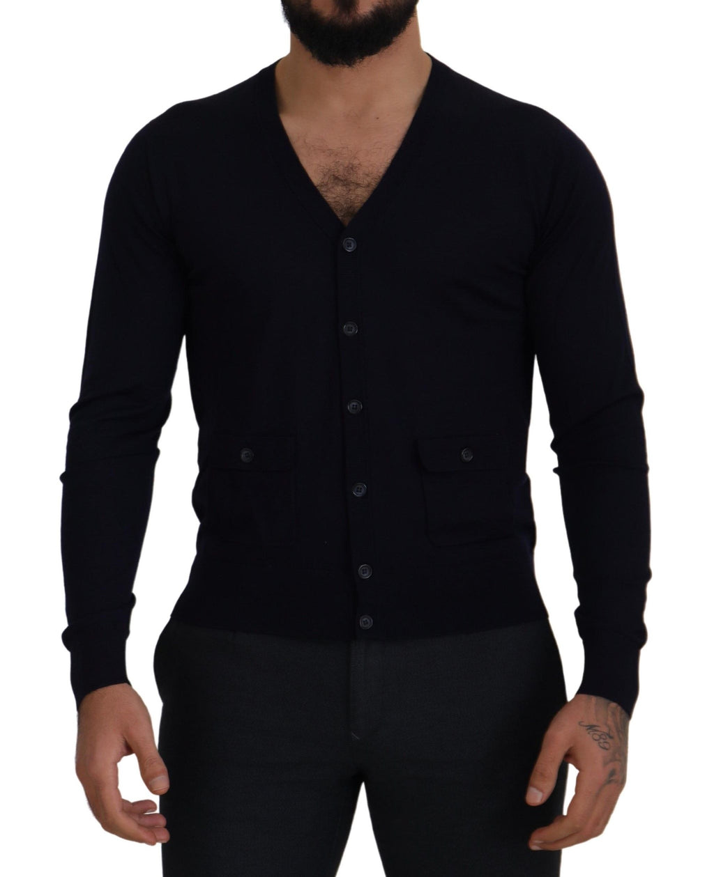 Dolce & Gabbana Blaue STAFF Daunen-Strickjacke aus Wolle