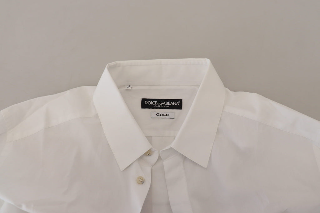 Dolce & Gabbana Weißes Baumwolle Pfauenfeder Formales GOLD Hemd