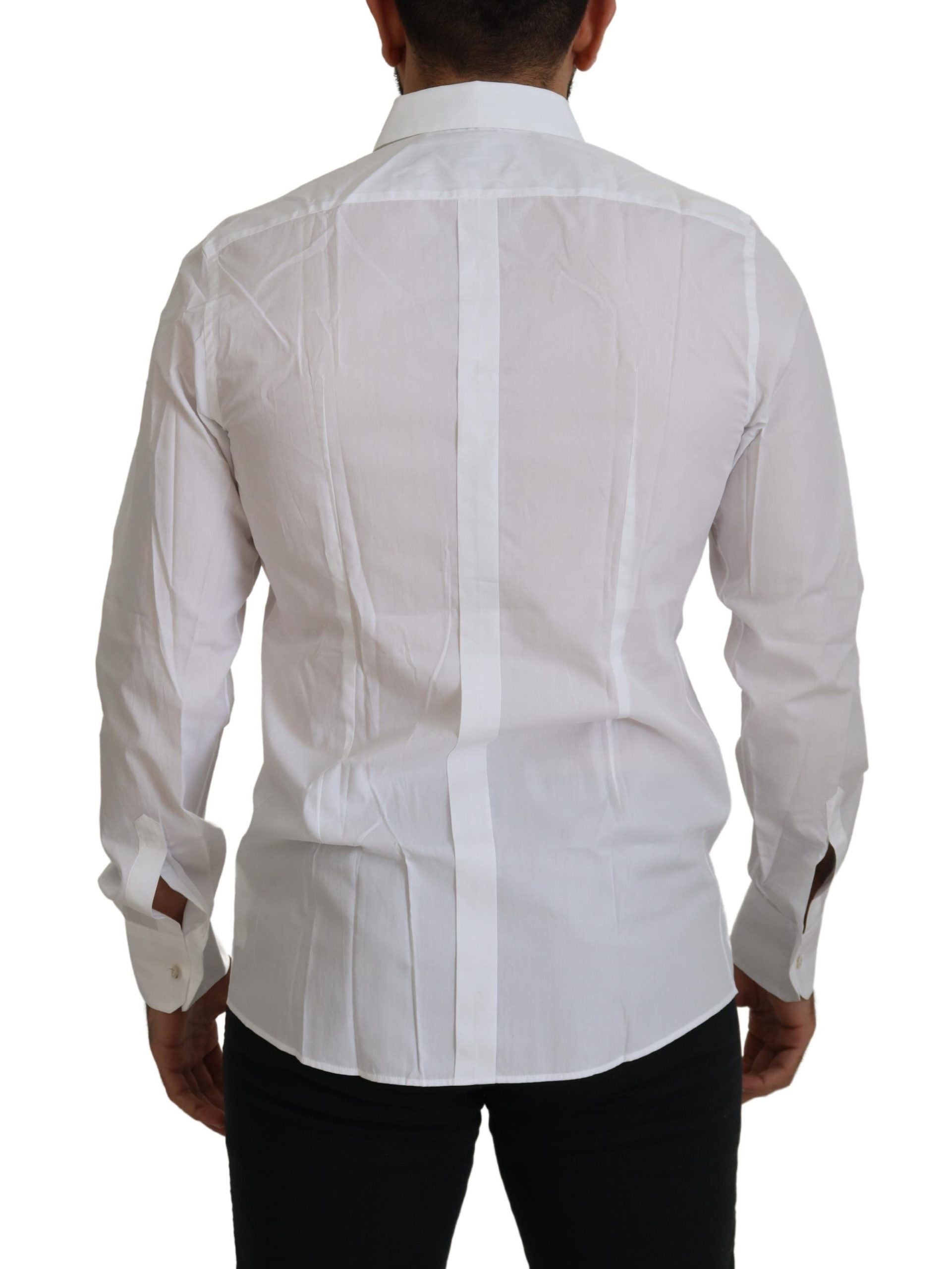Dolce & Gabbana Weißes Baumwolle Pfauenfeder Formales GOLD Hemd