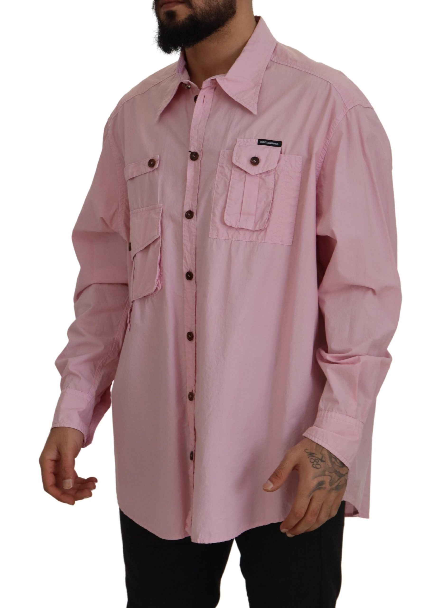 Dolce & Gabbana Rosa lässiges Button Down Hemd mit langen Ärmeln