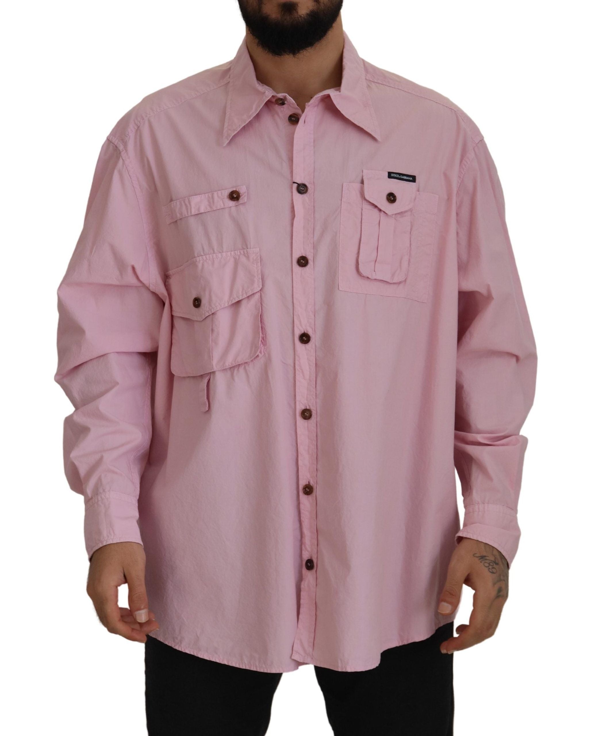 Dolce & Gabbana Rosa lässiges Button Down Hemd mit langen Ärmeln