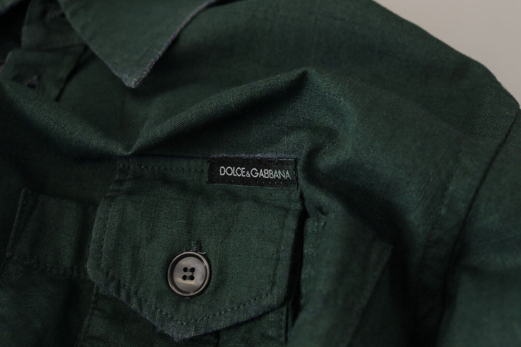 Dolce & Gabbana Dunkelgrünes Hemd mit langen Ärmeln und Knopfleiste