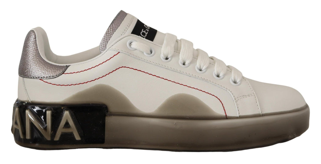 Dolce & Gabbana Weiße Lederschuhe Damen Logo Portofino Sneakers