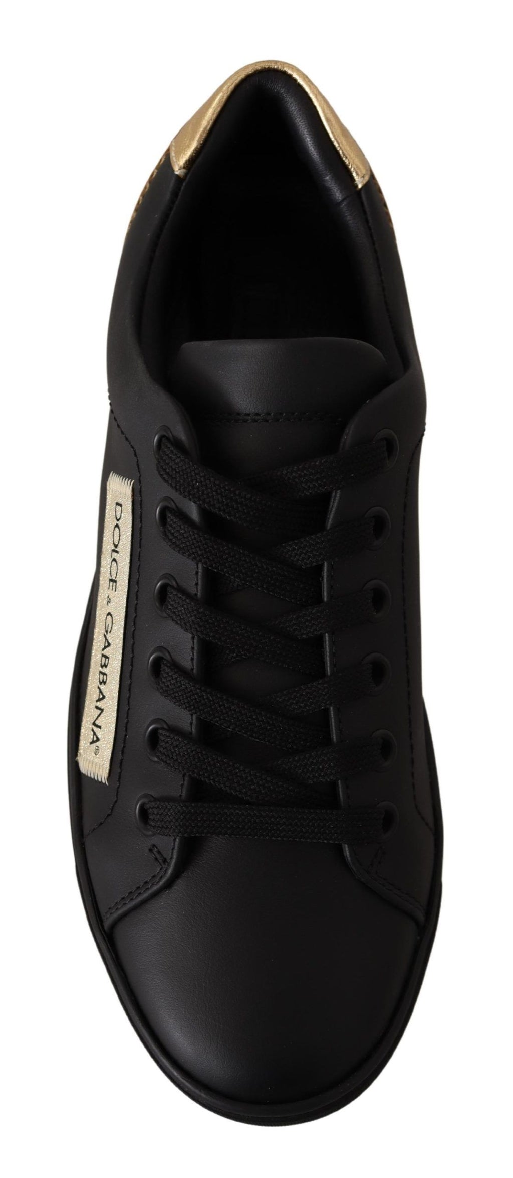 Dolce & Gabbana Schwarz Gold Leder Low Top Sneakers Damen Schuhe
