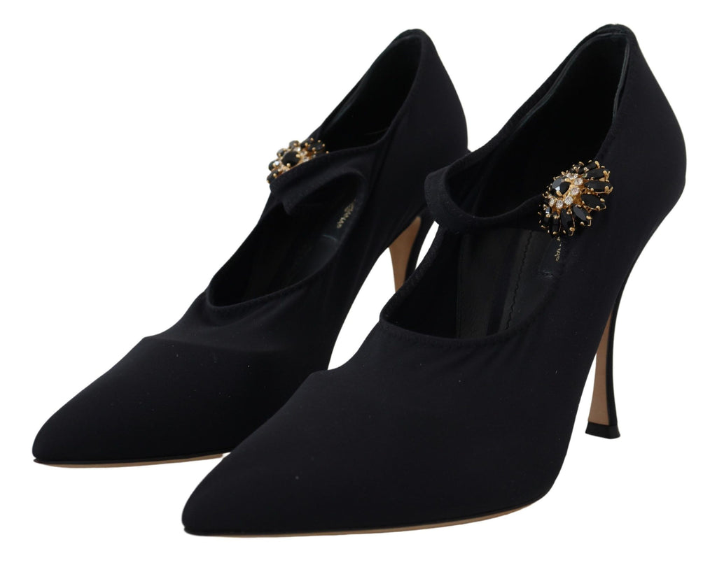 Dolce & Gabbana Black Sock Stretch Crystal Pumps Shoes