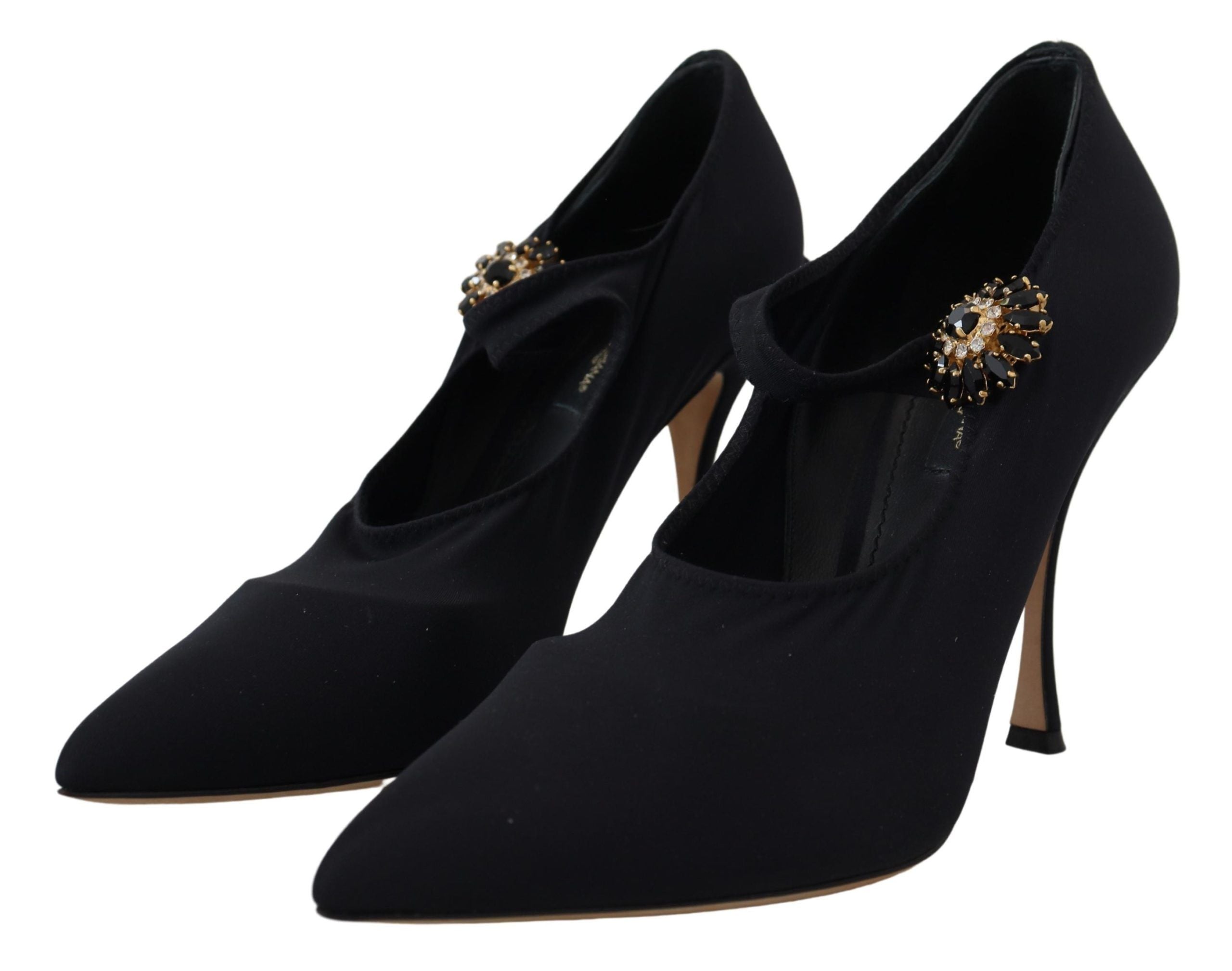 Dolce & Gabbana Black Sock Stretch Crystal Pumps Shoes