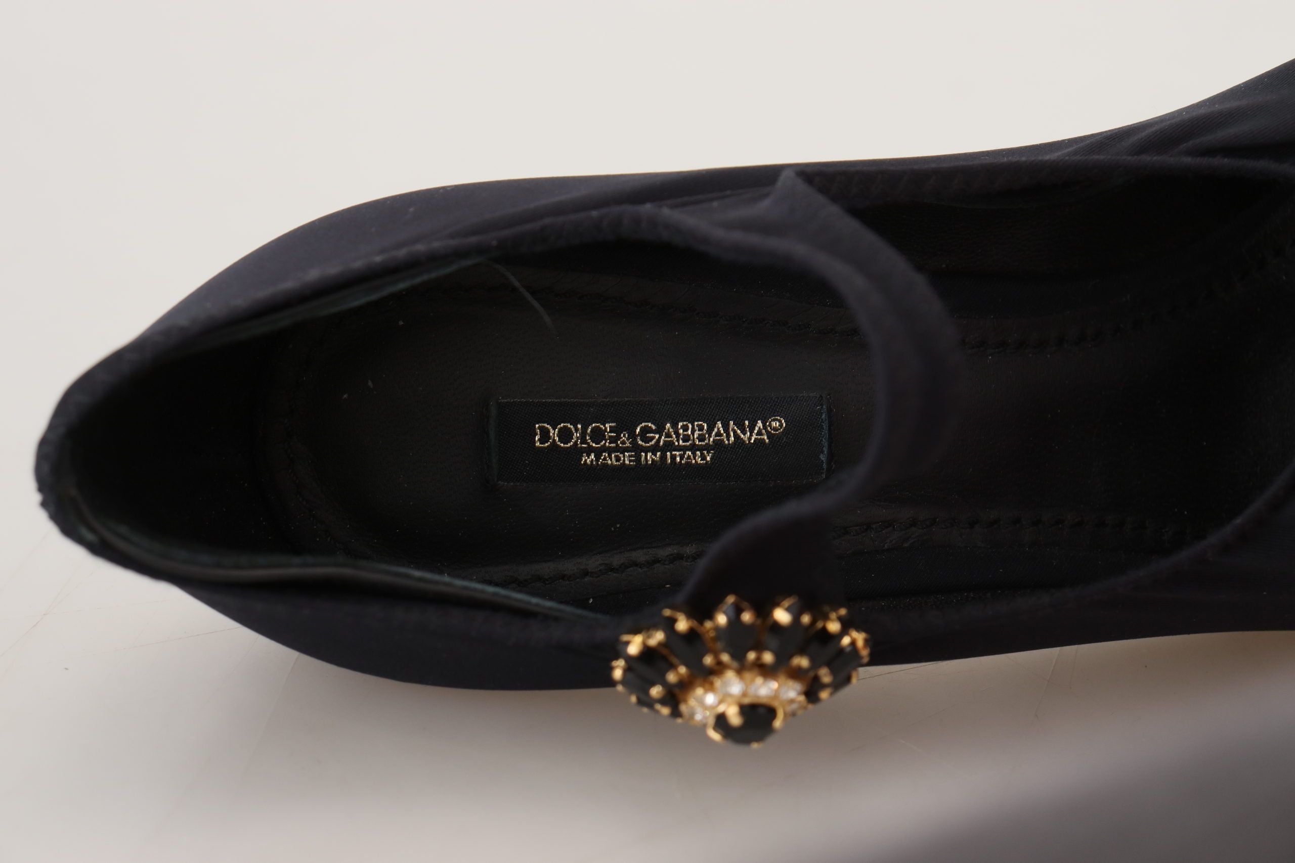 Dolce & Gabbana Black Sock Stretch Crystal Pumps Shoes