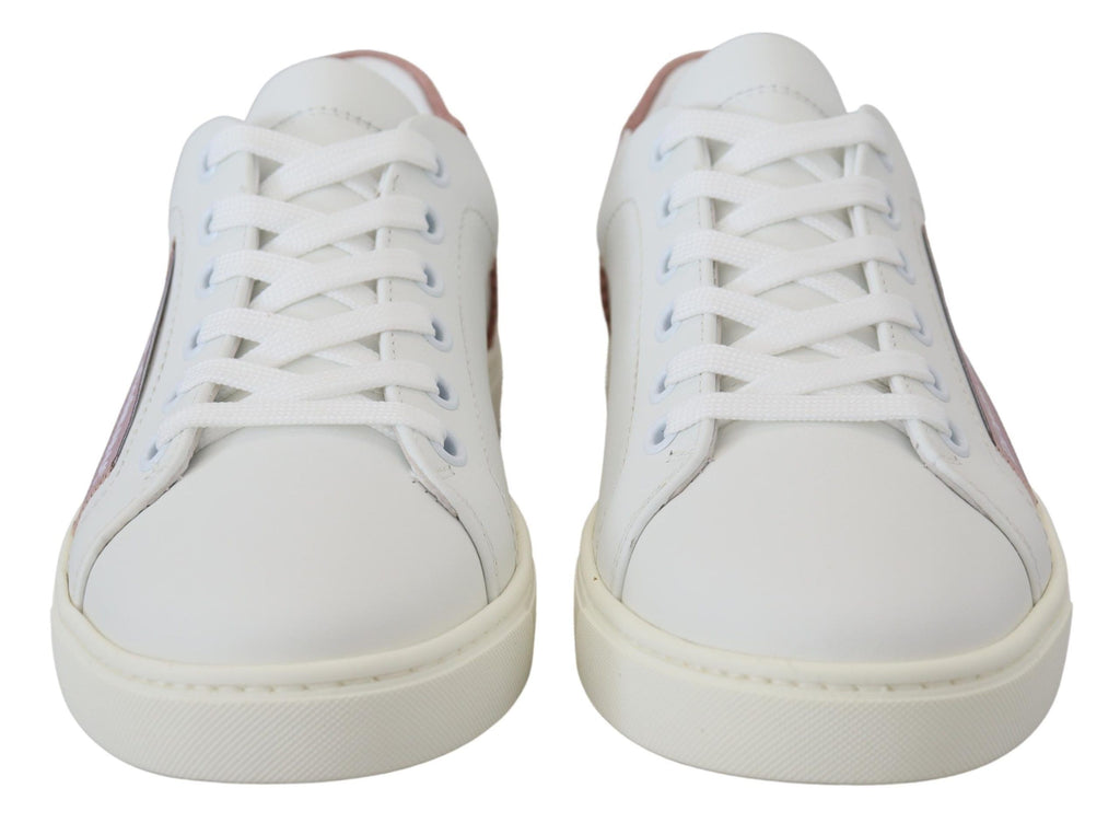 Dolce & Gabbana Weiß Rosa Leder Low Top Turnschuhe Schuhe