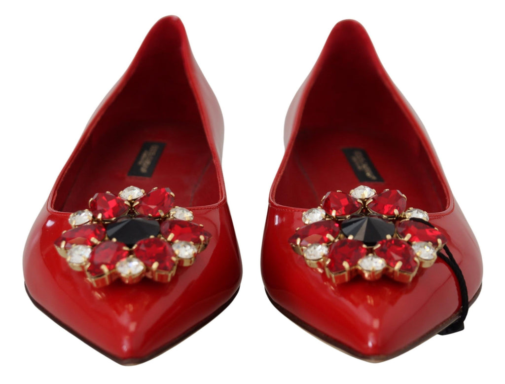 Dolce & Gabbana Rot Leder Kristalle Loafers Flats Schuhe