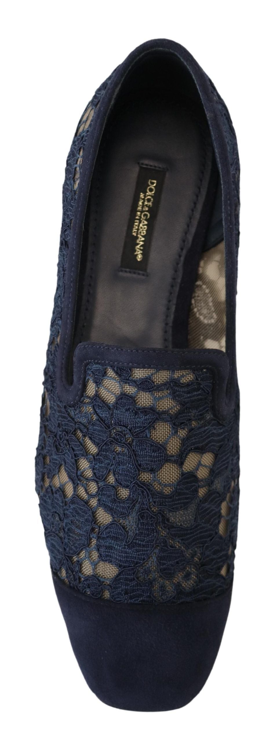 Dolce & Gabbana Blue Floral Lace Slip-On Loafers Flats Shoes