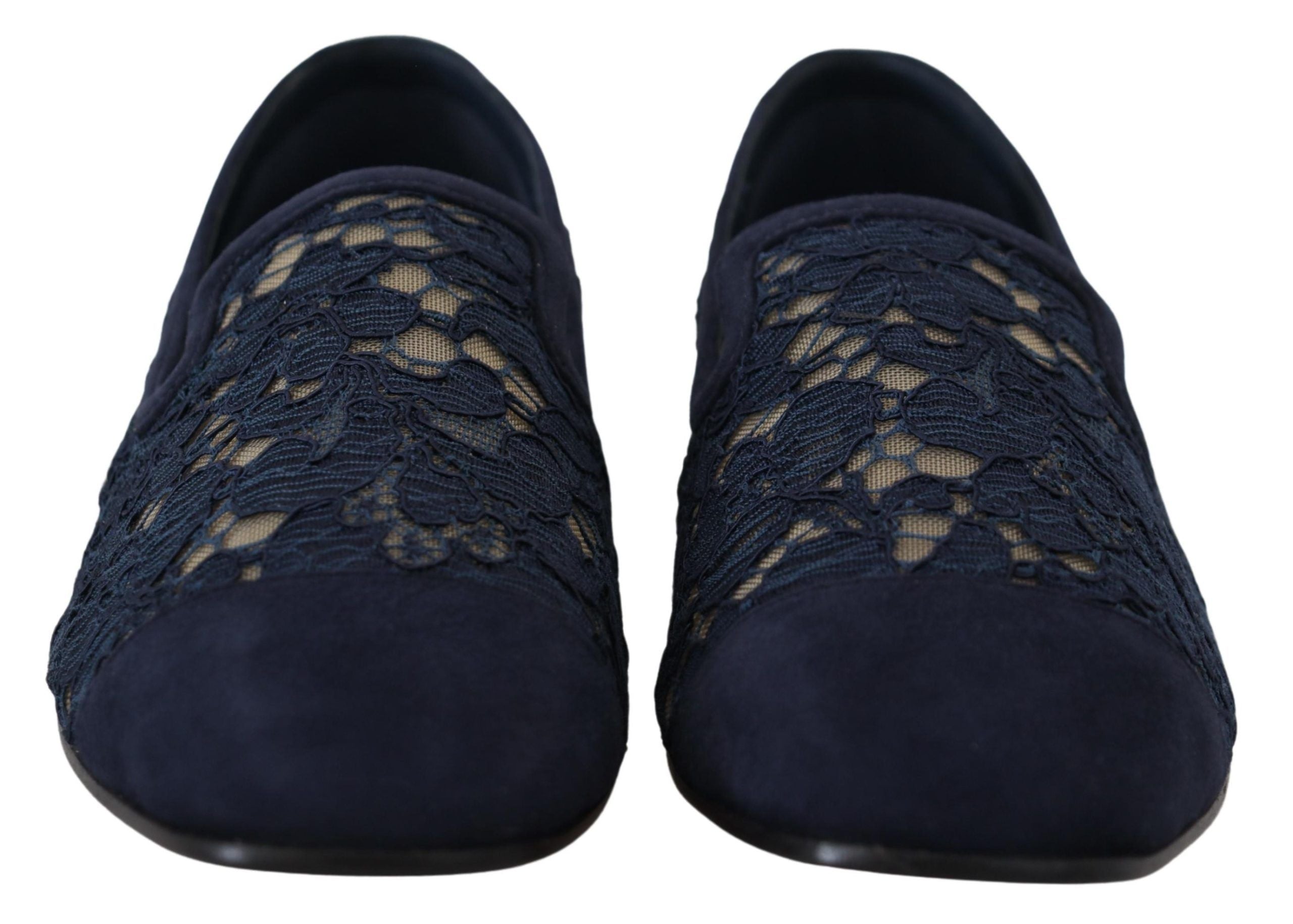Dolce & Gabbana Blue Floral Lace Slip-On Loafers Flats Shoes