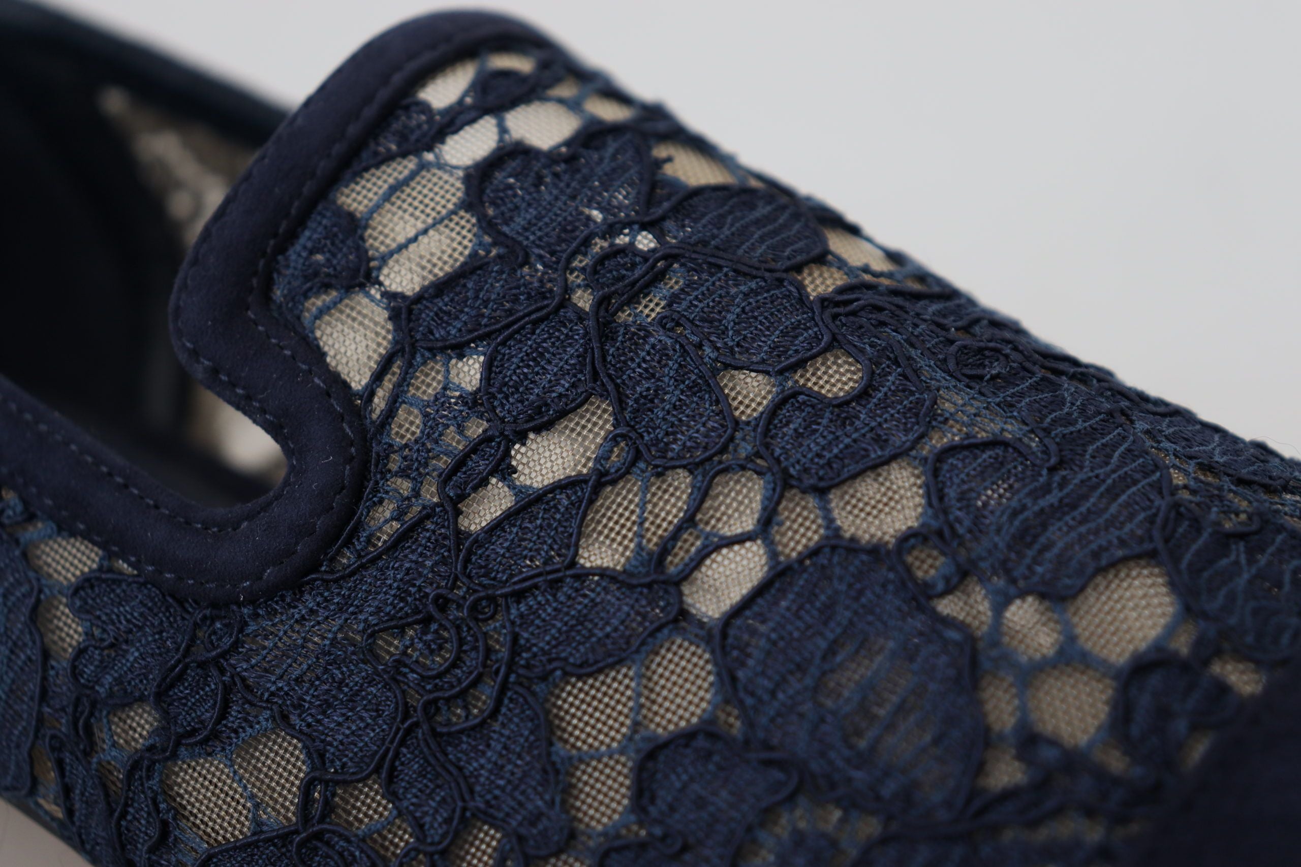 Dolce & Gabbana Blue Floral Lace Slip-On Loafers Flats Shoes